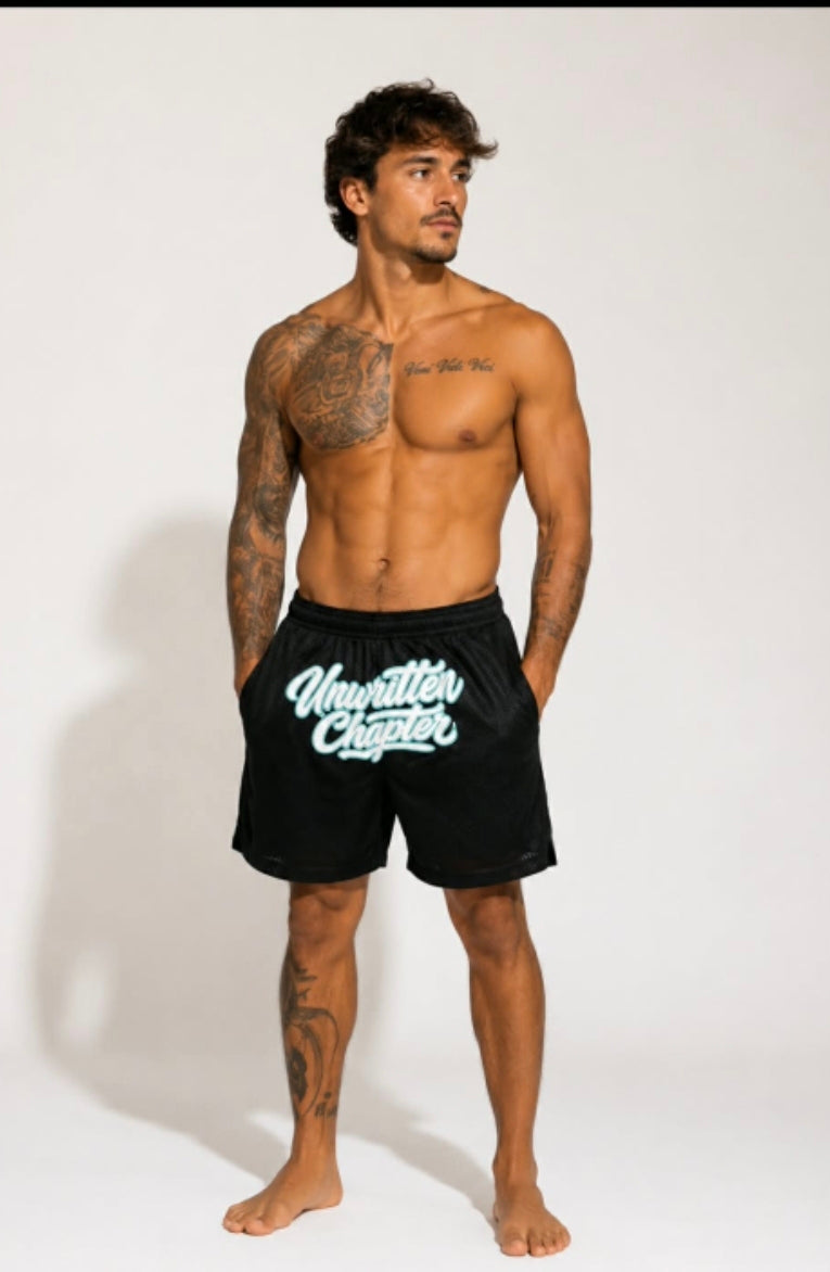 Embroidered mesh shorts